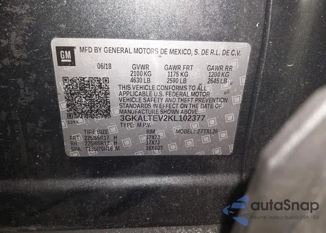 2019 GMC Terrain Sle z USA, uszkodzony, nr VIN 3GKALTEV2KL102377